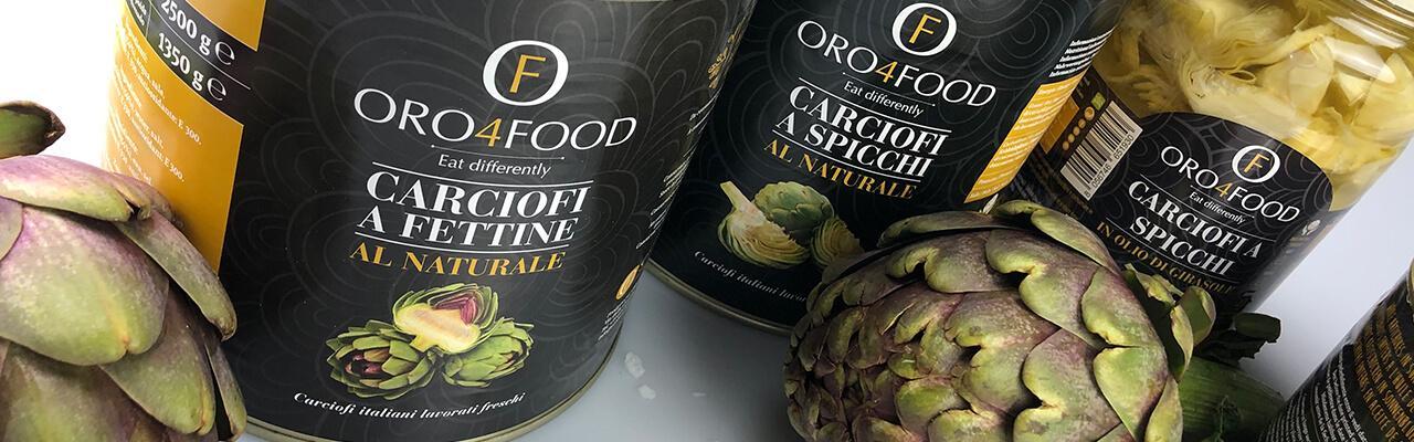 Selezione artigianale di carciofi in vari formati: interi, a spicchi, a fette, al naturale, in olio e trifolati, presentazione elegante per cucina professionale venduti da Orobica food a Chiuduno provincia di Bergamo