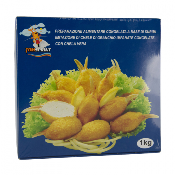 Breaded and frozen crab claws