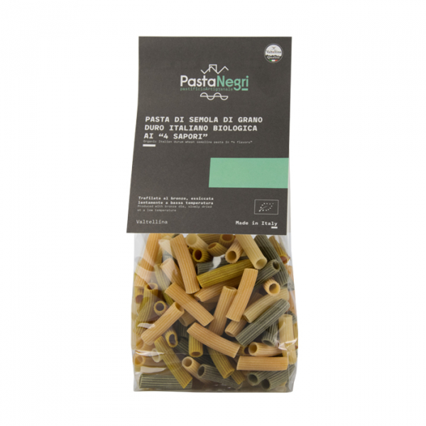 Durum wheat semolina maccheroni rigati with four flavors