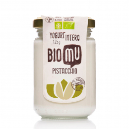 yogurt biologico intero al pistacchio, in vasetto di vetro richiudibile e 100% riciclabile venduto da Orobica Food.