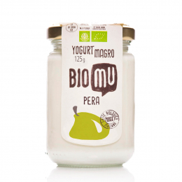 yogurt magro biologico alla pera, in vasetto di vetro richiudibile e 100% riciclabile venduto da Orobica Food
